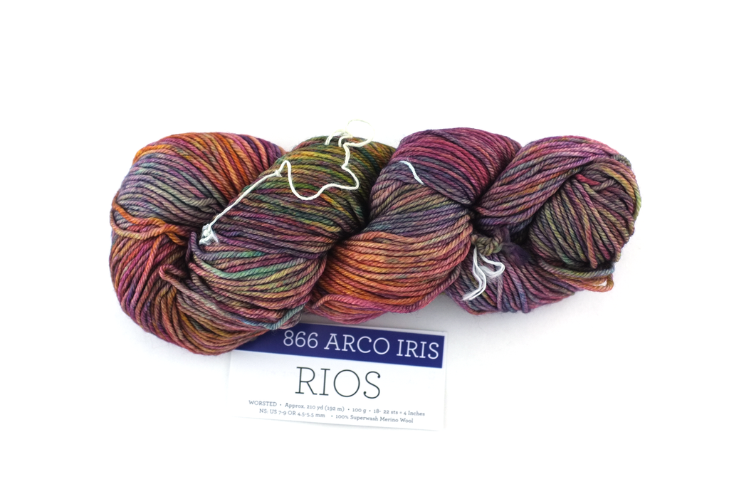 Malabrigo Chunky in color Aniversario, Bulky Weight Merino Wool Knitting Yarn, rainbow shades, #005 from Purple Sage Yarns