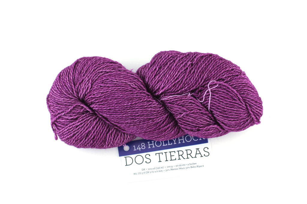 Malabrigo Dos Tierras in color Hollyhock, DK Weight Alpaca and Merino Wool Knitting Yarn, intense magenta, #148