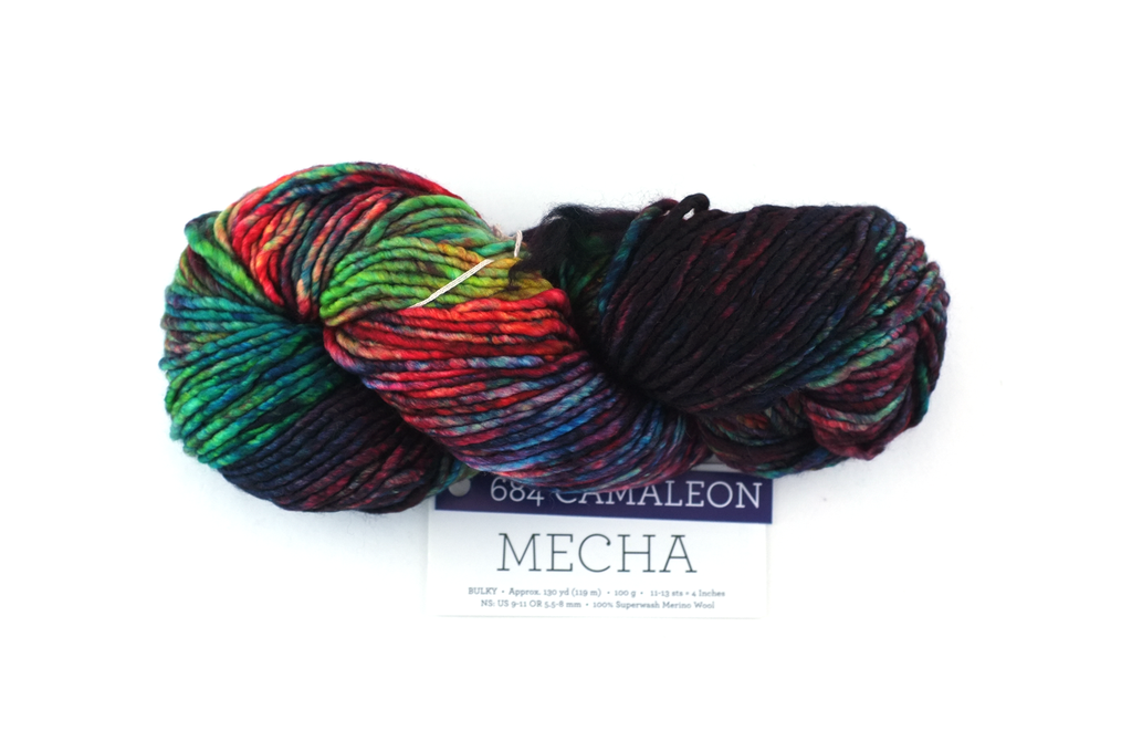 Malabrigo Mecha in color Camaleon, Merino Wool Bulky Weight Knitting Yarn, greens, blues, #684