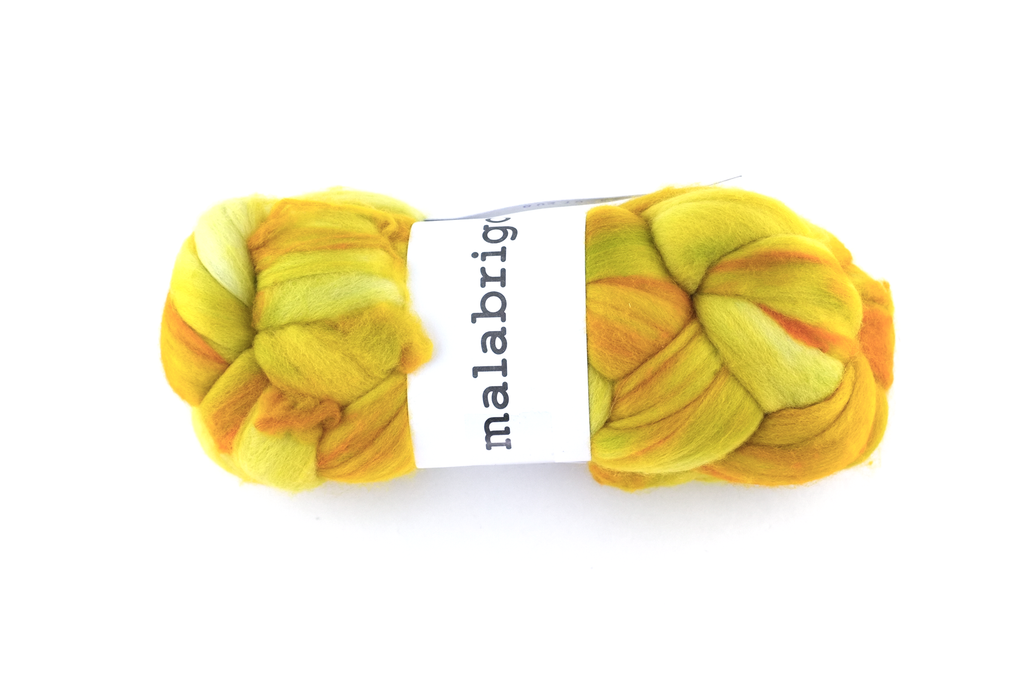 Malabrigo Nube, Frank Ochre, ochre yellow, orange, color 035, merino spinning fiber