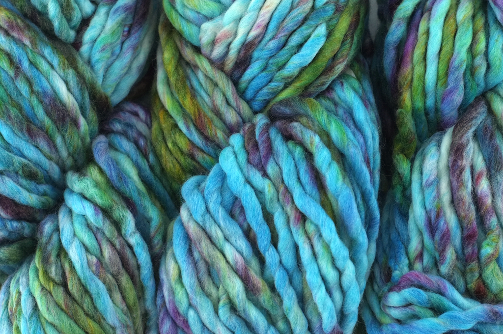 Malabrigo Rasta in color Boomerang, Super Bulky Merino Wool Knitting Yarn, turquoise, aqua, purple, #197 from Purple Sage Yarns