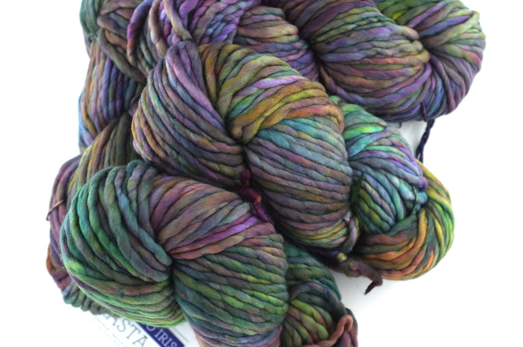 Malabrigo Rasta in color Arco Iris, Merino Wool Super Bulky Yarn, purple, rose, green, #866 from Purple Sage Yarns