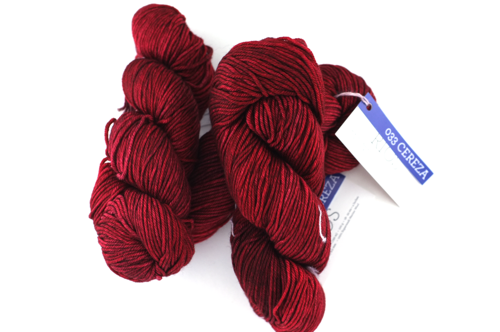 Malabrigo Rios in color Cereza, Worsted Weight Superwash Merino Wool Knitting Yarn, dark red, #033