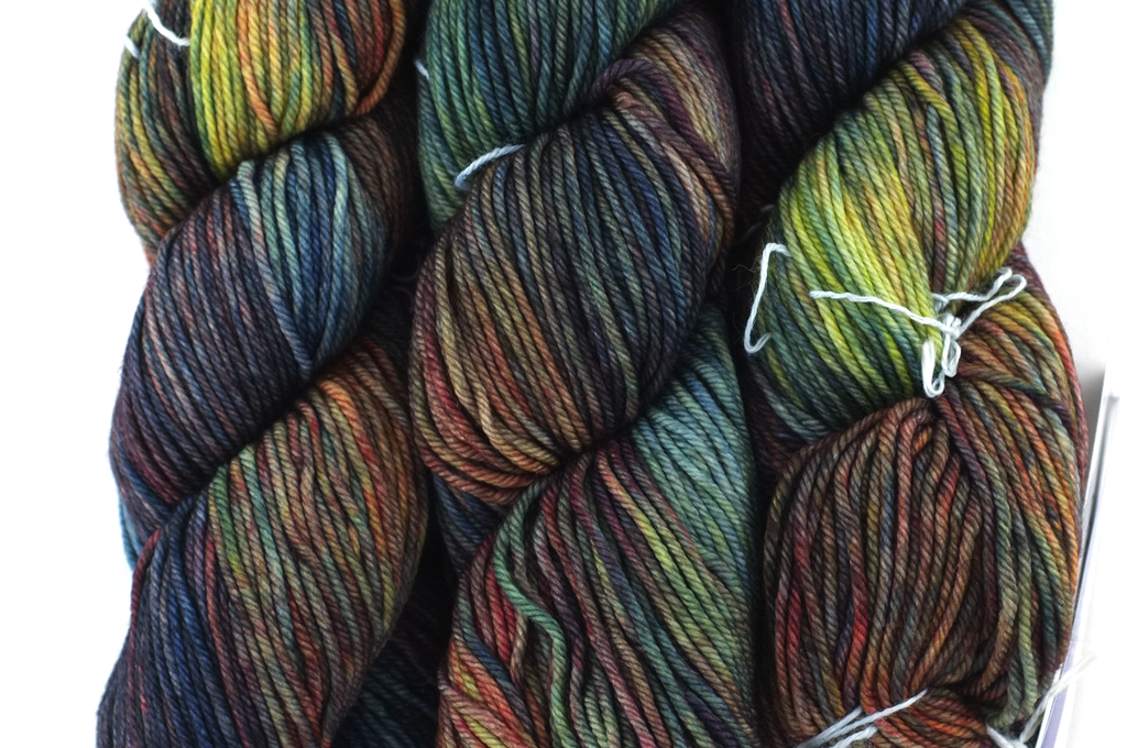 Malabrigo Rios in color Pocion, Worsted Weight Merino Superwash Wool Knitting Yarn, gray, navy, wheat, brick, #139 from Purple Sage Yarns