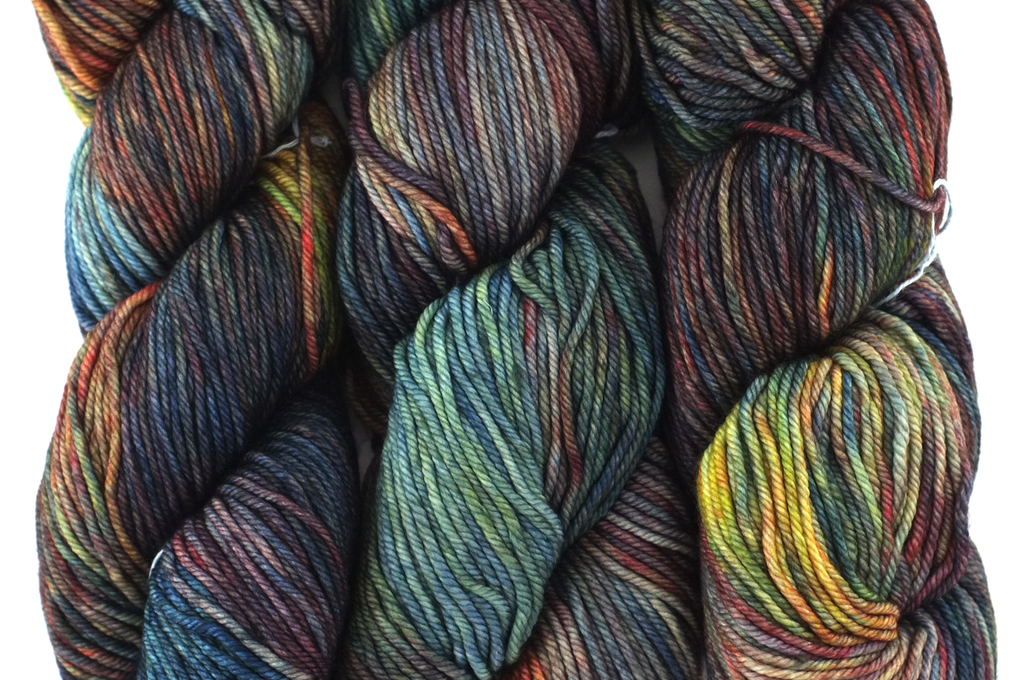 Malabrigo Rios in color Pocion, Worsted Weight Merino Superwash Wool Knitting Yarn, gray, navy, wheat, brick, #139 from Purple Sage Yarns