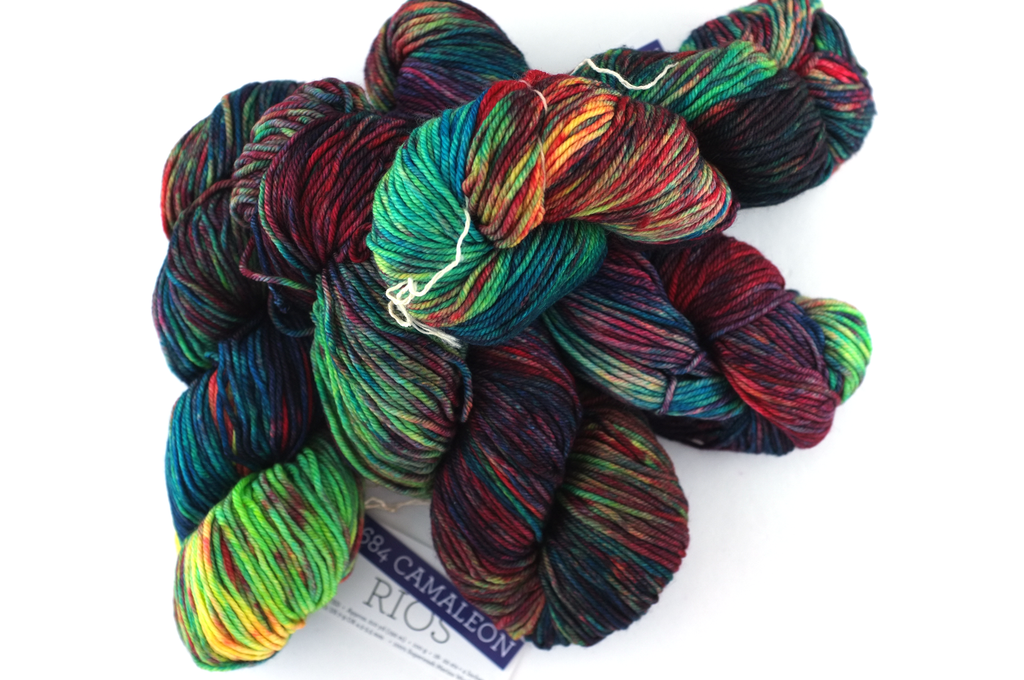 Malabrigo Rios in color Camaleon, Worsted Weight Superwash Merino Wool Knitting Yarn, deep rainbow shades, #684
