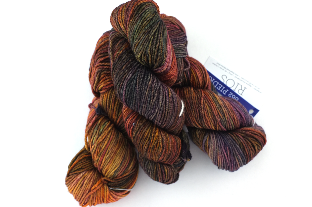Malabrigo Rios in color Piedras, Worsted Weight Superwash Merino Wool Knitting Yarn, rust, sunset, #862