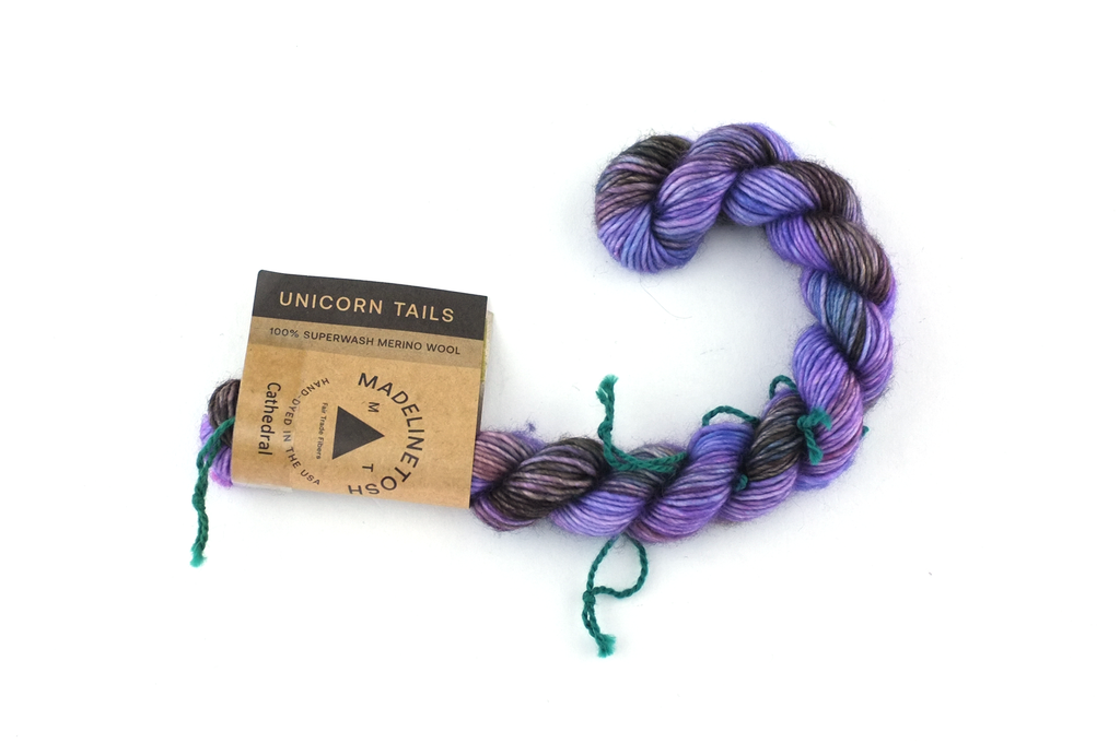 Unicorn Tails by Madeline Tosh, Cathedral, lilac shades, superwash fingering mini-skein yarn