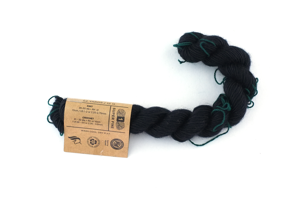 Unicorn Tails by Madeline Tosh, Onyx, solid black, superwash fingering mini-skein yarn