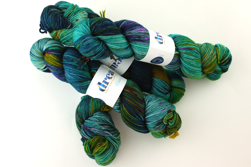 Dream in Color Classy color Regency 573, teals, blues, magenta, ochre, worsted weight yarn