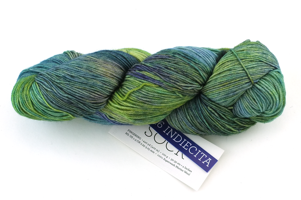 Malabrigo Sock in color Indiecita, Fingering Weight Merino Wool Knitting Yarn, greens and blues, #416 - Purple Sage Yarns