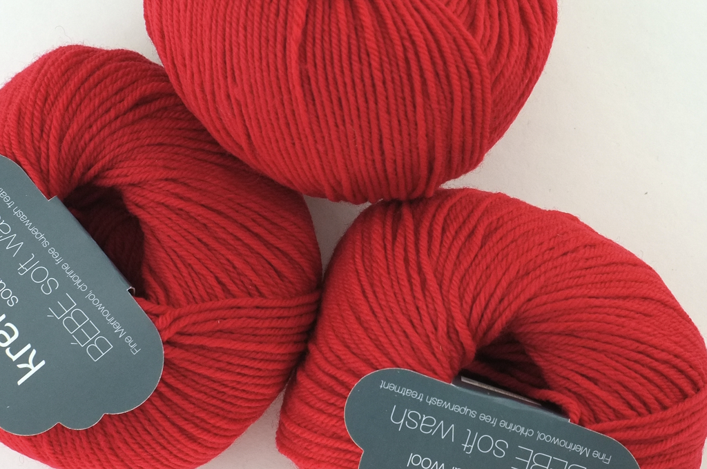 Bébé Soft Wash Baby Yarn, Cherry Red, a bright red, sport weight superwash merino wool