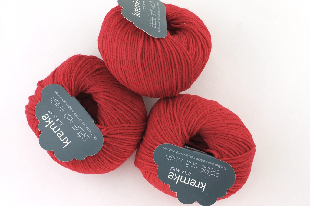 Bébé Soft Wash Baby Yarn, Cherry Red, a bright red, sport weight superwash merino wool
