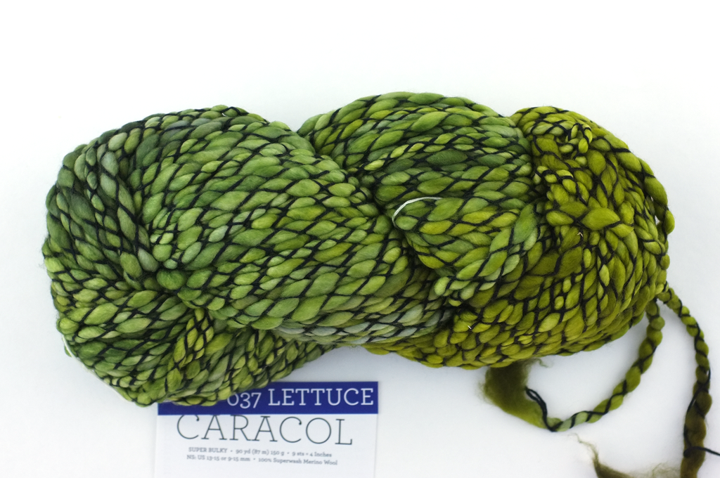 Malabrigo Caracol in color Lettuce, #037, Super Bulky thick and thin superwash merino knitting yarn in bright lettuce green - Purple Sage Yarns