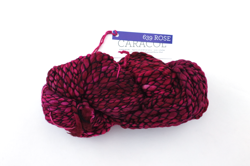 Malabrigo Caracol in color Rose, #639, Super Bulky thick and thin superwash merino knitting yarn in fabulous pinks - Purple Sage Yarns