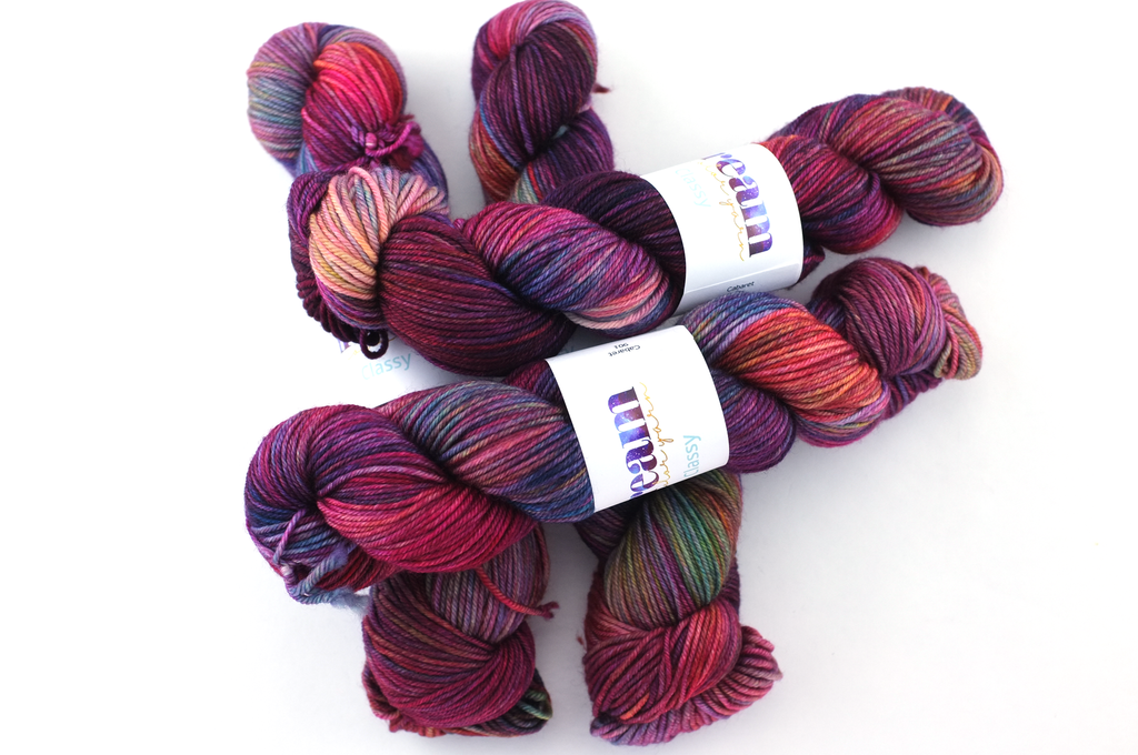 Dream in Color Classy color Cabaret 901, worsted weight superwash wool knitting yarn, magenta, burgundy, rainbow hues