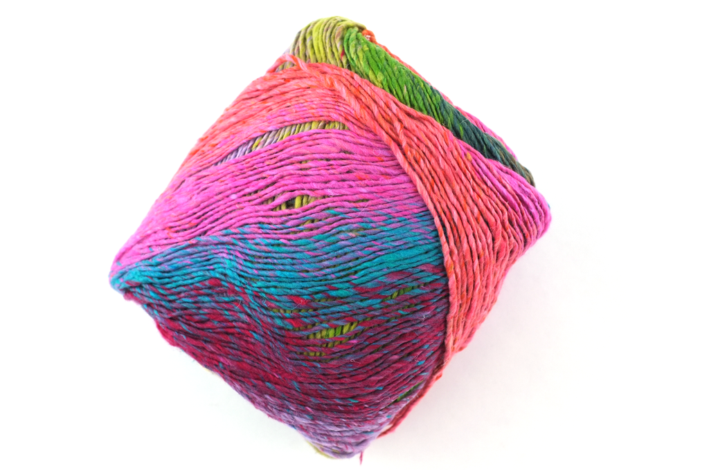 Noro Haruito, silk-cotton yarn, worsted weight, hot pink, greens, dragon skeins, col 02