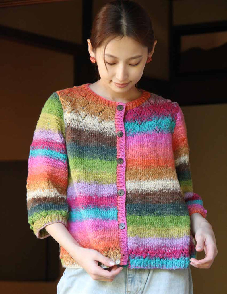 Zaimokuza Cardigan, made with Noro Haruito, free digital knitting pattern download