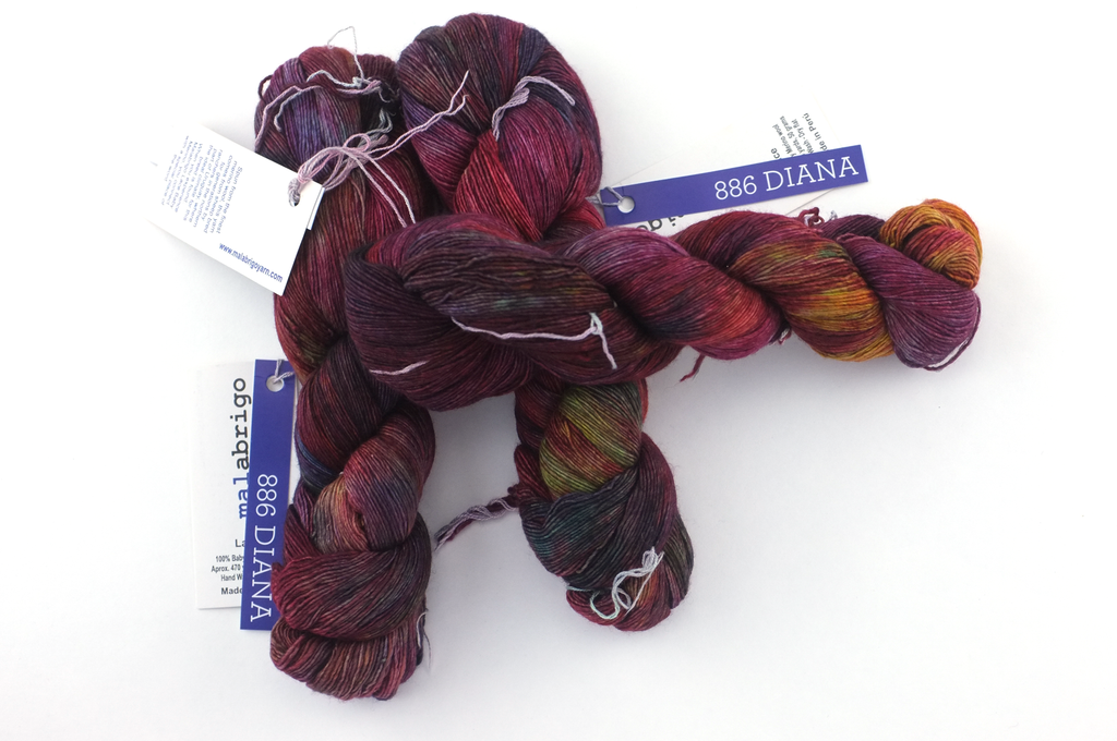 Malabrigo Lace in color Diana, Lace Weight Merino Wool Knitting Yarn, red, rainbow, #886 - Purple Sage Yarns