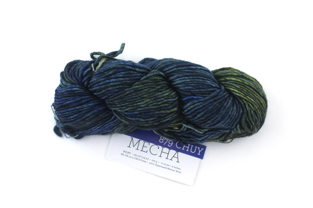 Malabrigo Mecha in color Chuy, Merino Wool Bulky Weight Knitting Yarn, dark muted greens and blues, #879 - Purple Sage Yarns