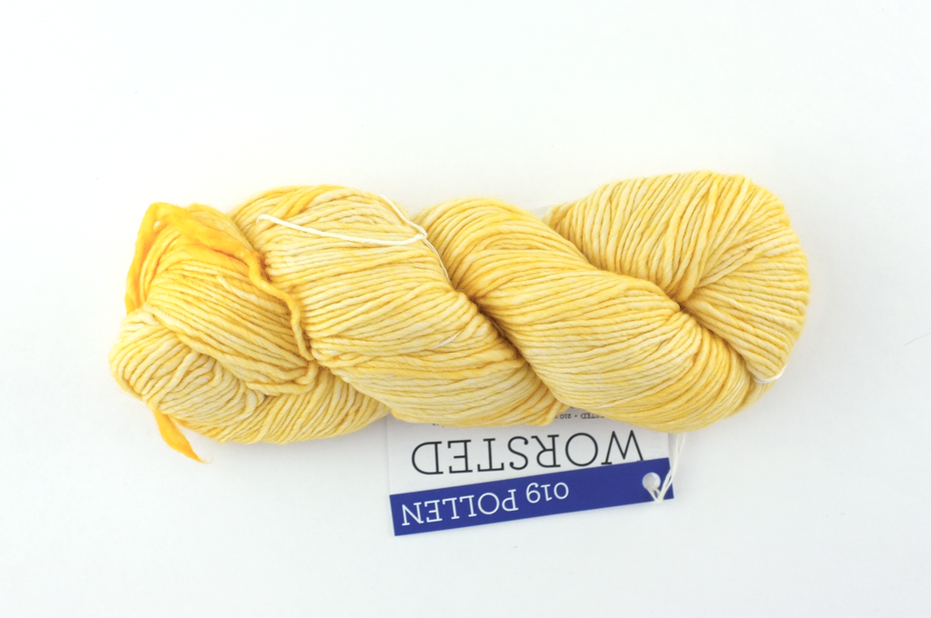 Malabrigo Worsted in color Pollen, #019, Merino Wool Aran Weight Knitting Yarn, pale yellow - Purple Sage Yarns