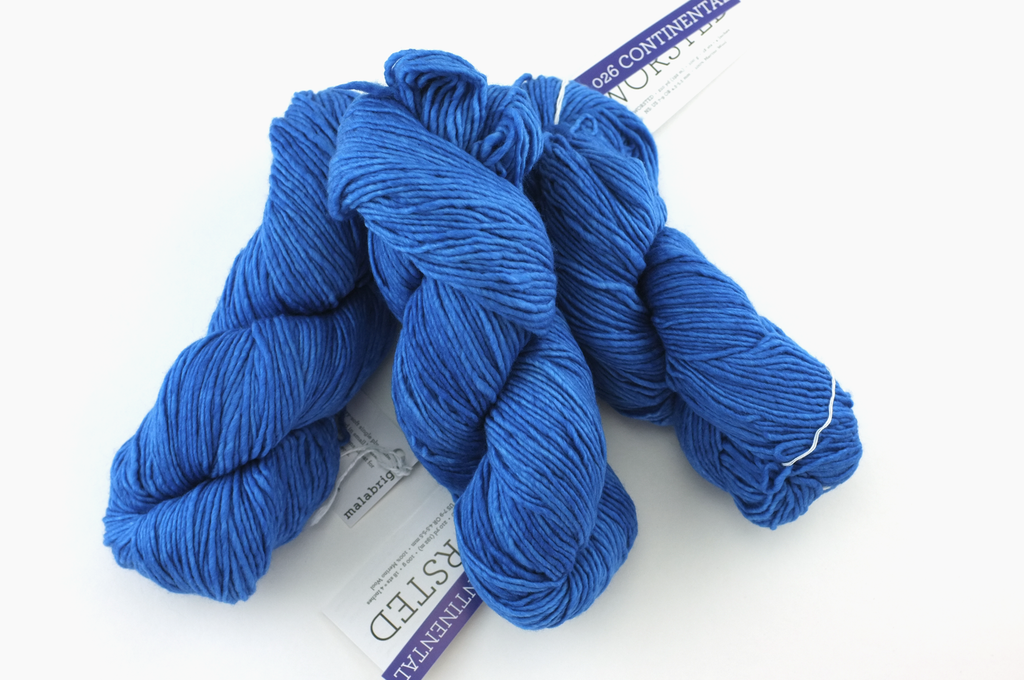 Malabrigo Worsted in color Continental Blue, #026, Merino Wool Aran Weight Knitting Yarn, clear blue - Purple Sage Yarns