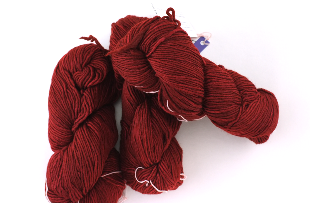 Malabrigo Worsted in color Burgundy, #041, Merino Wool Aran Weight Knitting Yarn, dark brick red - Purple Sage Yarns