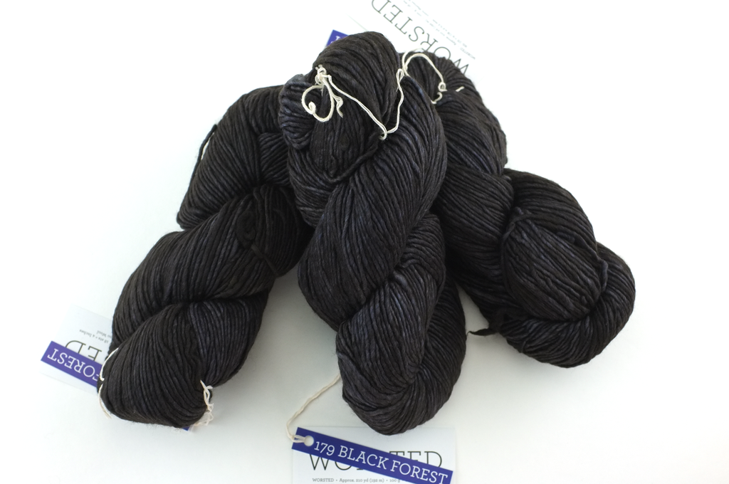 Malabrigo Worsted in color Black Forest, #179, Merino Wool Aran Weight Knitting Yarn, off-black - Purple Sage Yarns