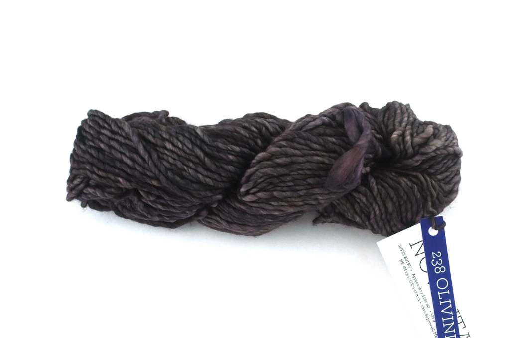 Malabrigo Noventa in color Olivinite, Merino Wool Super Bulky Knitting Yarn, machine washable, mixed warm gray shades, #238 - Purple Sage Yarns