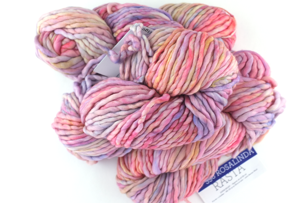 Malabrigo Rasta in color Rosalinda, Super Bulky Merino Wool Knitting Yarn, pastel pinks, peaches, #398 - Purple Sage Yarns