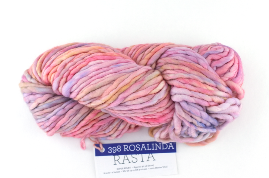 Malabrigo Rasta in color Rosalinda, Super Bulky Merino Wool Knitting Yarn, pastel pinks, peaches, #398 - Purple Sage Yarns