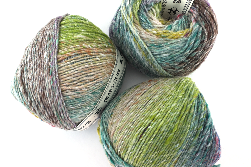 Noro Rikka Color 08, bulky weight knitting yarn, dragon skeins in greens, red-violet, wool, alpaca, silk