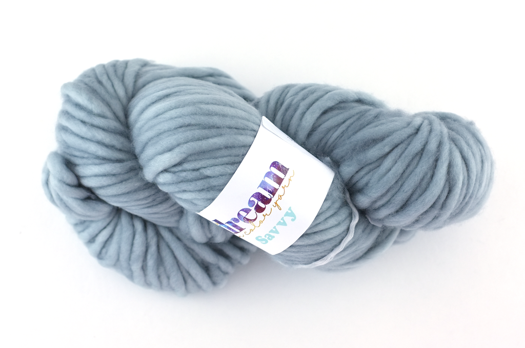 Savvy super bulky weight, color Gray Tabby 003, semi-solid gray Dream in Color yarn
