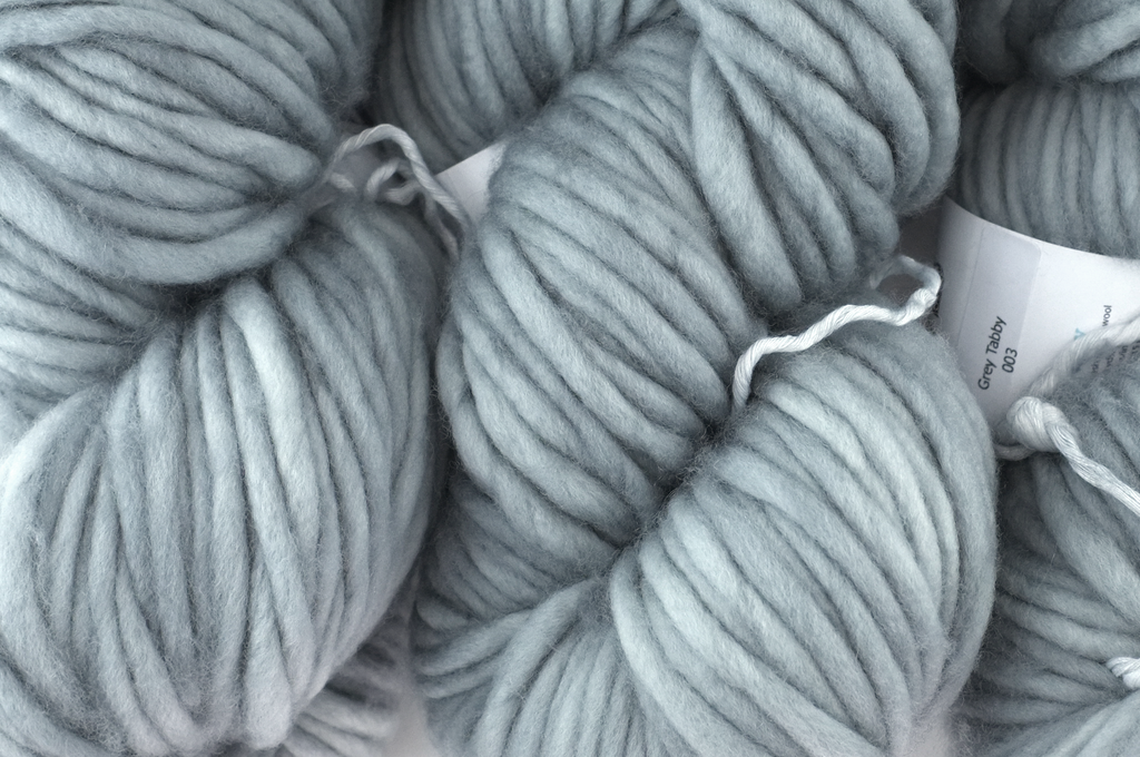 Savvy super bulky weight, color Gray Tabby 003, semi-solid gray Dream in Color yarn