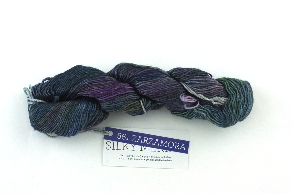 Malabrigo Silky Merino in color Zarzamora, DK Weight Silk and Merino Wool Knitting Yarn, dark purples, washed greens, #863 - Purple Sage Yarns
