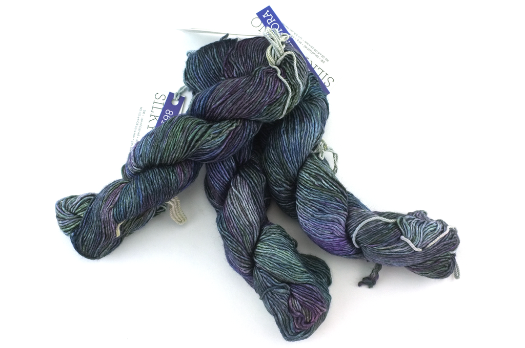 Malabrigo Silky Merino in color Zarzamora, DK Weight Silk and Merino Wool Knitting Yarn, dark purples, washed greens, #863 - Purple Sage Yarns