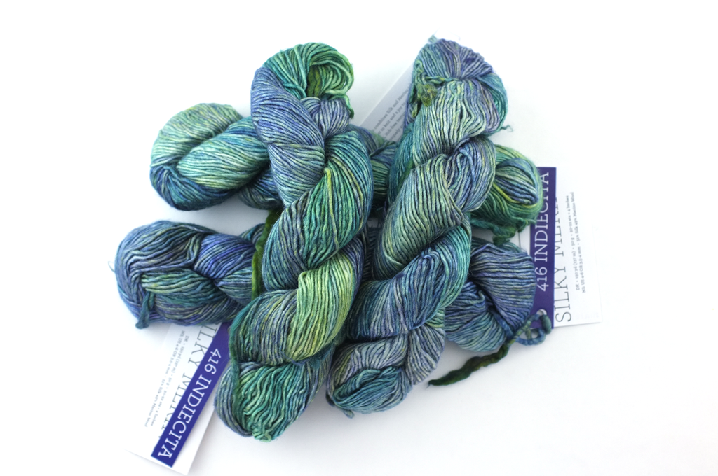 Malabrigo Silky Merino in color Indiecita, DK Weight Silk and Merino Wool Knitting Yarn, violet, greens, #416 - Purple Sage Yarns