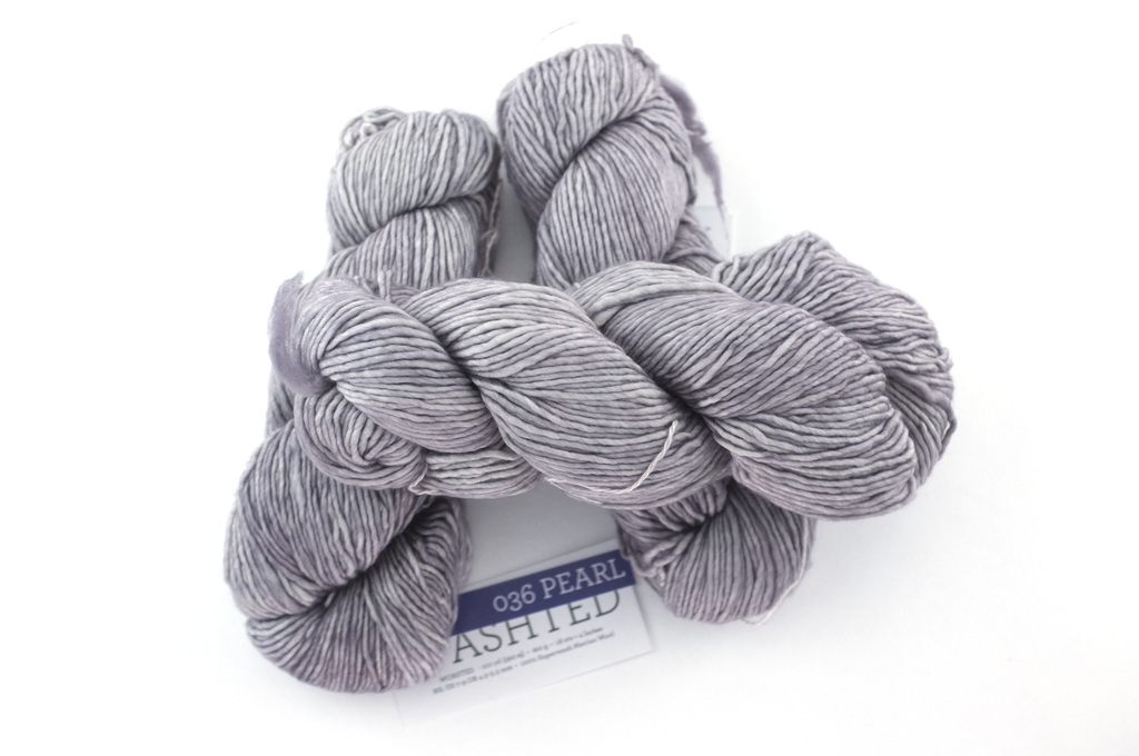 Malabrigo Washted in color Pearl, Aran Weight Merino Superwash Wool Knitting Yarn, light gray, #036 - Purple Sage Yarns