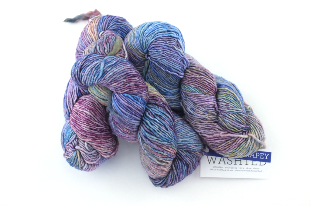Malabrigo Washted in color Arapey, Aran Weight Merino Superwash Wool Knitting Yarn, blues, purples, #875 - Purple Sage Yarns