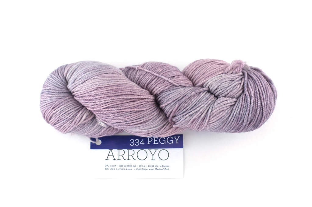Malabrigo Arroyo in color Peggy, Sport Weight Merino Wool Knitting Yarn, soft mauve pinks, #334