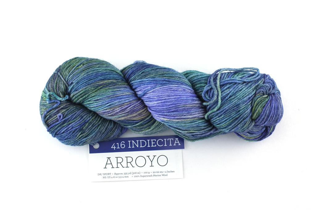 Malabrigo Arroyo in color Indiecita, Sport Weight Merino Wool Knitting Yarn, greens, blues, purples,#416 from Purple Sage Yarns