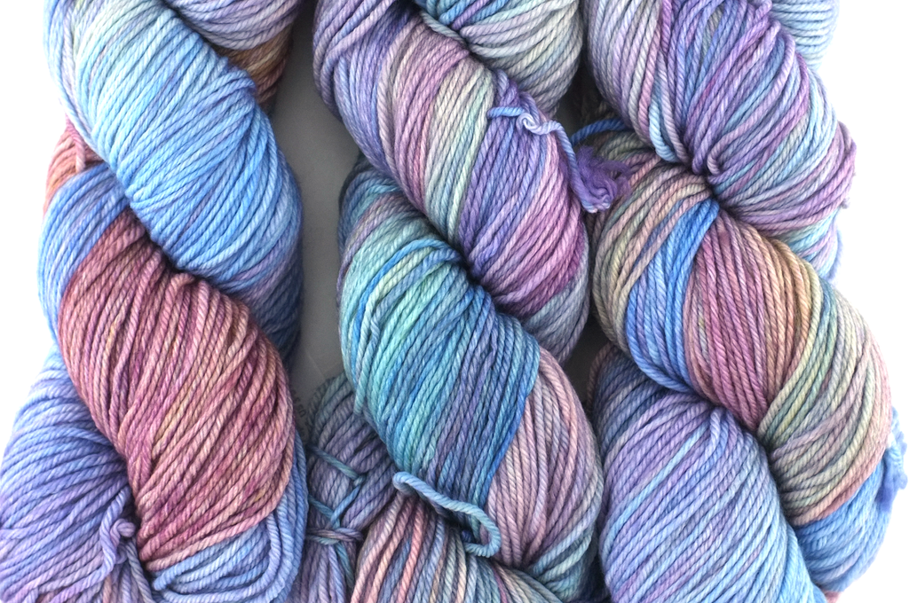 Arroyo in color Arapey, Sport Weight Merino Wool Knitting Yarn, pastel blues, lilac, #875 from Purple Sage Yarns