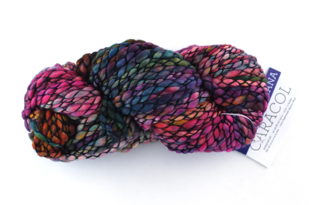 Malabrigo Caracol in color Diana, #886, Super Bulky thick and thin superwash merino knitting yarn in rainbow shades from Purple Sage Yarns