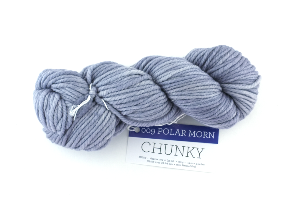 Malabrigo Chunky in color Polar Morn, Bulky Weight Merino Wool Knitting Yarn, cool light gray, #009 from Purple Sage Yarns