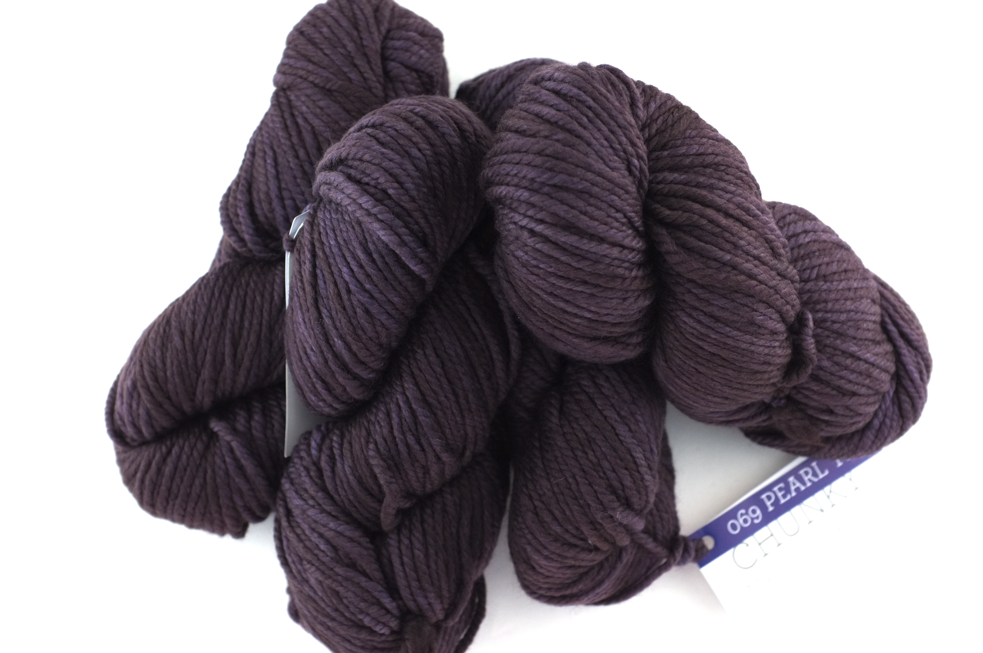 Malabrigo Chunky in color Pearl Ten, Bulky Weight Merino Wool Knitting Yarn, deepest gray-eggplant, #069 from Purple Sage Yarns