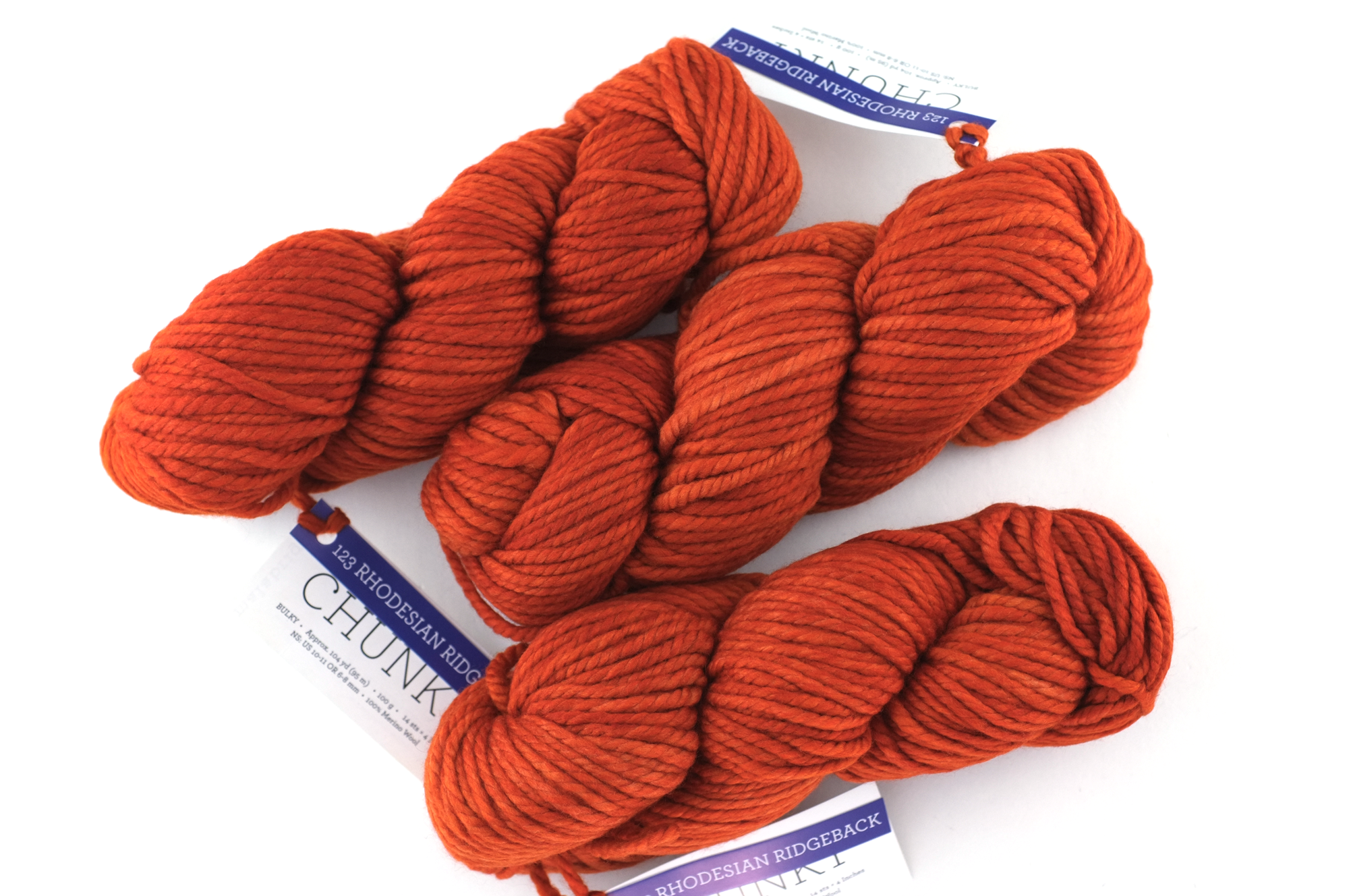 Malabrigo Chunky in color Rhodesian Ridgeback, Bulky Weight Merino Wool Knitting Yarn, deep orange-rust, #123 from Purple Sage Yarns