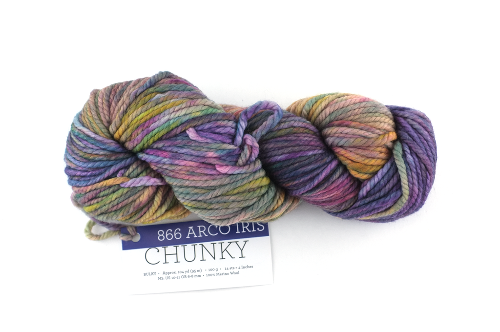 Malabrigo Chunky in color Arco Iris, Bulky Weight Merino Wool Knitting Yarn, soft rainbow shades, #866