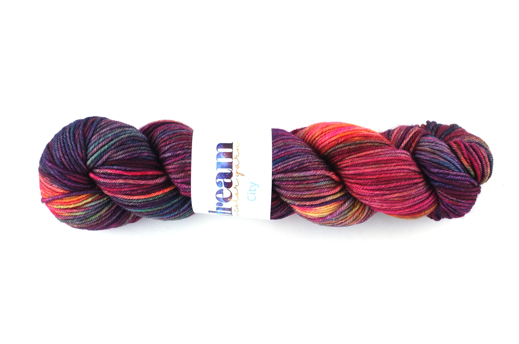 Dream in Color City in color Cabaret 901, aran weight superwash wool knitting yarn, magenta, burgundy, rainbow