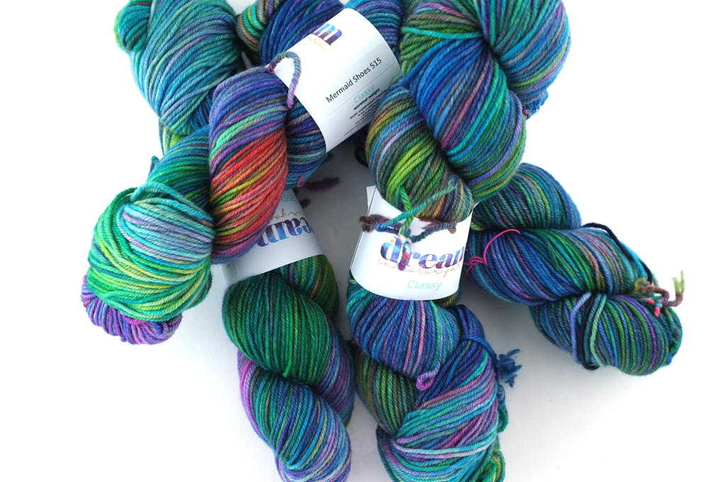 Dream in Color Classy color Mermaid Shoes 515, teals, blues, purples, worsted weight yarn