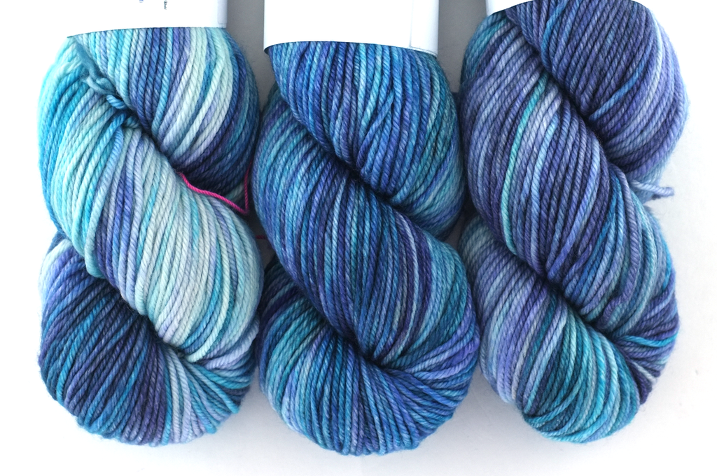 Dream in Color Classy color The Edge 931, worsted weight superwash wool knitting yarn, teals, blues pale purple